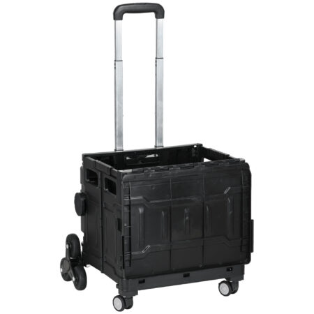 Schwarzer, klappbarer Einkaufstrolley mit Teleskop-Griff, bis 80 kg belastbar