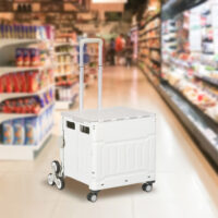 Weisser, klappbarer Einkaufstrolley mit Teleskopgriff, bis 80 kg Belastbarkeit