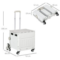 Weisser, klappbarer Einkaufstrolley mit Teleskopgriff, bis 80 kg Belastbarkeit