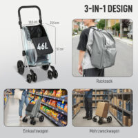 Einkaufstrolley faltbar mit Kühltasche 46L grau