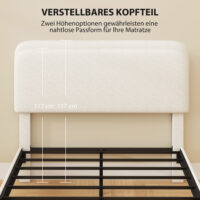 Einzelbett mit gepolstertem Kopfteil einfacher Aufbau Metall weiss