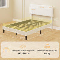 Einzelbett mit gepolstertem Kopfteil einfacher Aufbau Metall weiss