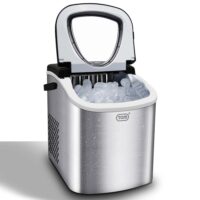 Kompakte Eiswürfelmaschine für 12kg/Tag, tragbar mit intuitiver LED-Anzeige.