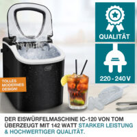 Tragbare und kompakte Eiswürfelmaschine (12kg/Tag) mit LED-Anzeige.