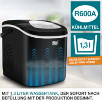 Tragbare und kompakte Eiswürfelmaschine (12kg/Tag) mit LED-Anzeige.