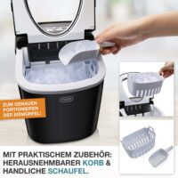 Tragbare und kompakte Eiswürfelmaschine (12kg/Tag) mit LED-Anzeige.