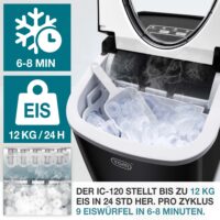 Tragbare und kompakte Eiswürfelmaschine (12kg/Tag) mit LED-Anzeige.