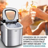 Kompakte Eiswürfelmaschine für 12kg/Tag, tragbar mit intuitiver LED-Anzeige.