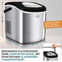 Kompakte Eiswürfelmaschine für 12kg/Tag, tragbar mit intuitiver LED-Anzeige.