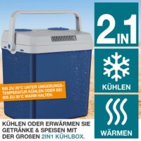 Mobile elektrische 2-in-1 Kühlbox und Wärmebox (25 Liter), leise und vielseitig.