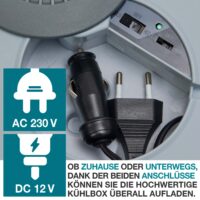 Große elektrische 2-in-1 Kühlbox und Wärmebox (40 Liter), mobil und geräuscharm.