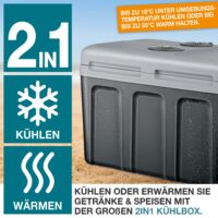 Große elektrische 2-in-1 Kühlbox und Wärmebox (40 Liter), mobil und geräuscharm.