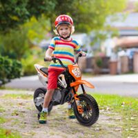 Elektro-Kindermotorrad Dirt-Bike 12V mit Musik und Stützrädern 3-6 Jahre orange