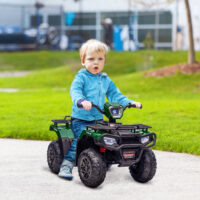 Schwarz-grünes Elektro-Kinderquad mit LED-Beleuchtung, ideal für Kinder ab 3 Jahren.