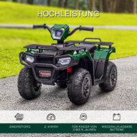 Schwarz-grünes Elektro-Kinderquad mit LED-Beleuchtung, ideal für Kinder ab 3 Jahren.
