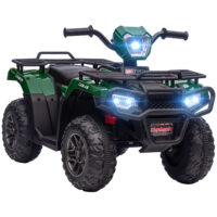 Schwarz-grünes Elektro-Kinderquad mit LED-Beleuchtung, ideal für Kinder ab 3 Jahren.