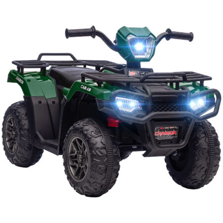 Schwarz-grünes Elektro-Kinderquad mit LED-Beleuchtung, ideal für Kinder ab 3 Jahren.