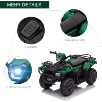 Schwarz-grünes Elektro-Kinderquad mit LED-Beleuchtung, ideal für Kinder ab 3 Jahren.