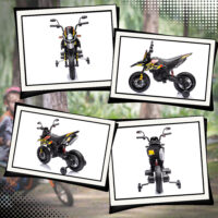 Kinder Elektro-Motorrad mit Stützrädern LED und Musik gelb