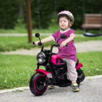 Rosa Elektro-Motorrad als Kinderfahrzeug mit Stützrädern, ideal für die ersten Fahrversuche von Kindern von 1.5-3 Jahren.