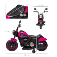 Rosa Elektro-Motorrad als Kinderfahrzeug mit Stützrädern, ideal für die ersten Fahrversuche von Kindern von 1.5-3 Jahren.