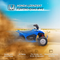 Blaues Elektro-Quad als Kinderfahrzeug mit LED-Beleuchtung und Hupe, ideal für Kinder ab 18 Monaten.