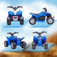 Blaues Elektro-Quad als Kinderfahrzeug mit LED-Beleuchtung und Hupe, ideal für Kinder ab 18 Monaten.