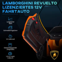 Oranges 12V Kinder-Elektroauto, erreicht eine Geschwindigkeit von 5 km/h und ist ideal für Kinder von 3-5 Jahren. Ein farbenfrohes Abenteuerfahrzeug.