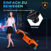 Oranges 12V Kinder-Elektroauto, erreicht eine Geschwindigkeit von 5 km/h und ist ideal für Kinder von 3-5 Jahren. Ein farbenfrohes Abenteuerfahrzeug.