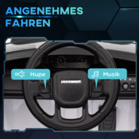 Weisses 12V Kinder-Elektroauto mit Fernbedienung und USB-Anschluss, ideal für Kinder von 3-6 Jahren. Moderne Unterhaltung auf Rädern.