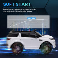 Weisses 12V Kinder-Elektroauto mit Fernbedienung und USB-Anschluss, ideal für Kinder von 3-6 Jahren. Moderne Unterhaltung auf Rädern.