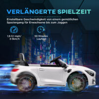 Weisses 12V Kinder-Elektroauto mit Fernbedienung, ideal für Kinder von 3-6 Jahren. Komfort und Kontrolle für Eltern und Kind.
