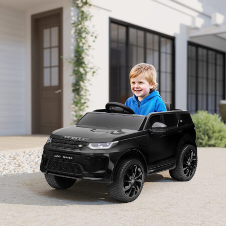 Schwarzes 12V Kinder-Elektroauto mit LED-Lichtern, ideal für Kinder von 3-6 Jahren. Ein cooles Fahrzeug, das im Dunkeln leuchtet.