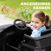 Schwarzes 12V Kinder-Elektroauto mit LED-Lichtern, ideal für Kinder von 3-6 Jahren. Ein cooles Fahrzeug, das im Dunkeln leuchtet.