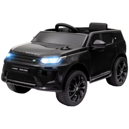 Schwarzes 12V Kinder-Elektroauto mit LED-Lichtern, ideal für Kinder von 3-6 Jahren. Ein cooles Fahrzeug, das im Dunkeln leuchtet.