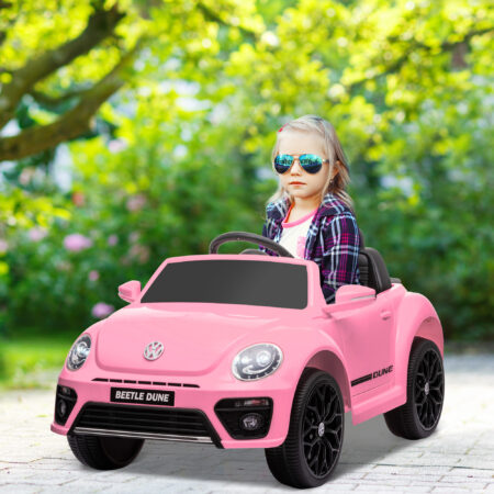 Rosa 12V Kinder-Elektroauto mit LED-Lichtern und USB-Anschluss, ideal für 3-5 Jahre. Ein modernes Fahrzeug mit Lichteffekten und Musik.