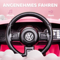 Rosa 12V Kinder-Elektroauto mit LED-Lichtern und USB-Anschluss, ideal für 3-5 Jahre. Ein modernes Fahrzeug mit Lichteffekten und Musik.