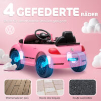 Rosa 12V Kinder-Elektroauto mit LED-Lichtern und USB-Anschluss, ideal für 3-5 Jahre. Ein modernes Fahrzeug mit Lichteffekten und Musik.