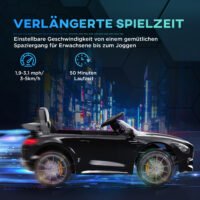 Schwarzes 12V Kinder-Elektroauto mit Sanftstart-Funktion, ideal für Kinder von 3-6 Jahren. Sanftes Anfahren für mehr Sicherheit.