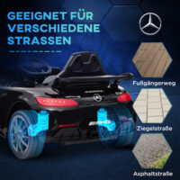 Schwarzes 12V Kinder-Elektroauto mit Sanftstart-Funktion, ideal für Kinder von 3-6 Jahren. Sanftes Anfahren für mehr Sicherheit.