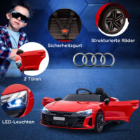 Rotes, robustes Elektroauto im lizenzierten AUDI RS e-tron GT Design, bietet sicheren Fahrspass für Kinder.