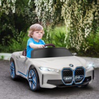 Weisses Elektroauto im lizenzierten BMW-Design mit Fernbedienung, ideal für Kinder von 3-5 Jahren. Bietet ein luxuriöses und sicheres Fahrerlebnis.