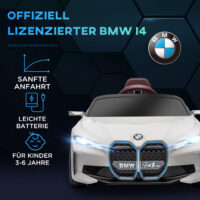 Weisses Elektroauto im lizenzierten BMW-Design mit Fernbedienung, ideal für Kinder von 3-5 Jahren. Bietet ein luxuriöses und sicheres Fahrerlebnis.