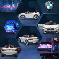 Weisses Elektroauto im lizenzierten BMW-Design mit Fernbedienung, ideal für Kinder von 3-5 Jahren. Bietet ein luxuriöses und sicheres Fahrerlebnis.
