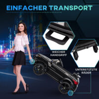 Schwarzes, stylisches Elektroauto als Kinderfahrzeug mit Musik und Hupe, bietet sicheres und unterhaltsames Fahren.