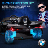 Schwarzes Elektrofahrzeug für Kinder mit MP3-Player und einer Höchstgeschwindigkeit von 5 km/h. Ein modernes Kinderfahrzeug für Spiel und Spass.