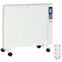 Eine weisse Elektroheizung und Heizgerät mit 2000W Leistung und Fernbedienung.