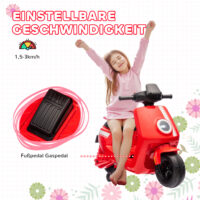 Rotes 6V Elektro-Motorrad für Kinder mit Vor- und Rückwärtsgang, geeignet für 1.5-3 Jahre. Flexibler Fahrspass für die Kleinsten.