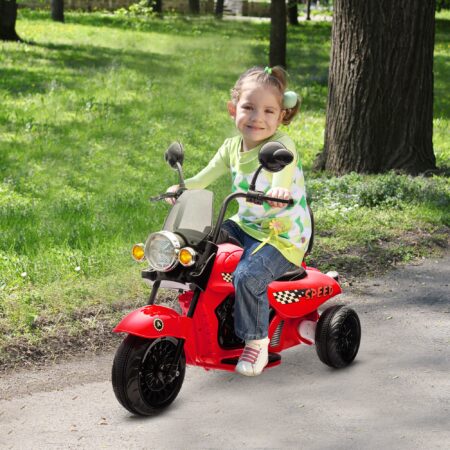 Rotes 6V Kinder-Elektro-Motorrad mit LED-Scheinwerfer, erreicht 3-5 km/h und ist für Kinder von 3-6 Jahren geeignet. Schneller Fahrspass mit Stil.