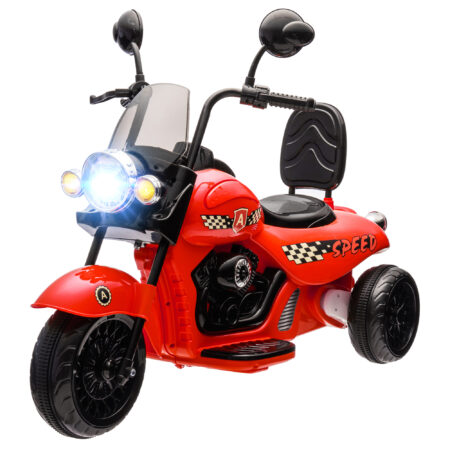 Rotes 6V Kinder-Elektro-Motorrad mit LED-Scheinwerfer, erreicht 3-5 km/h und ist für Kinder von 3-6 Jahren geeignet. Schneller Fahrspass mit Stil.